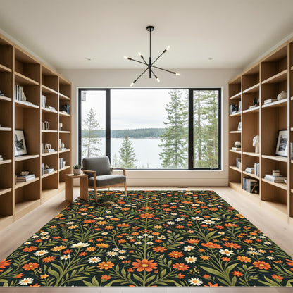 Vibrant Orange Floral Meadow Repeat Rug
