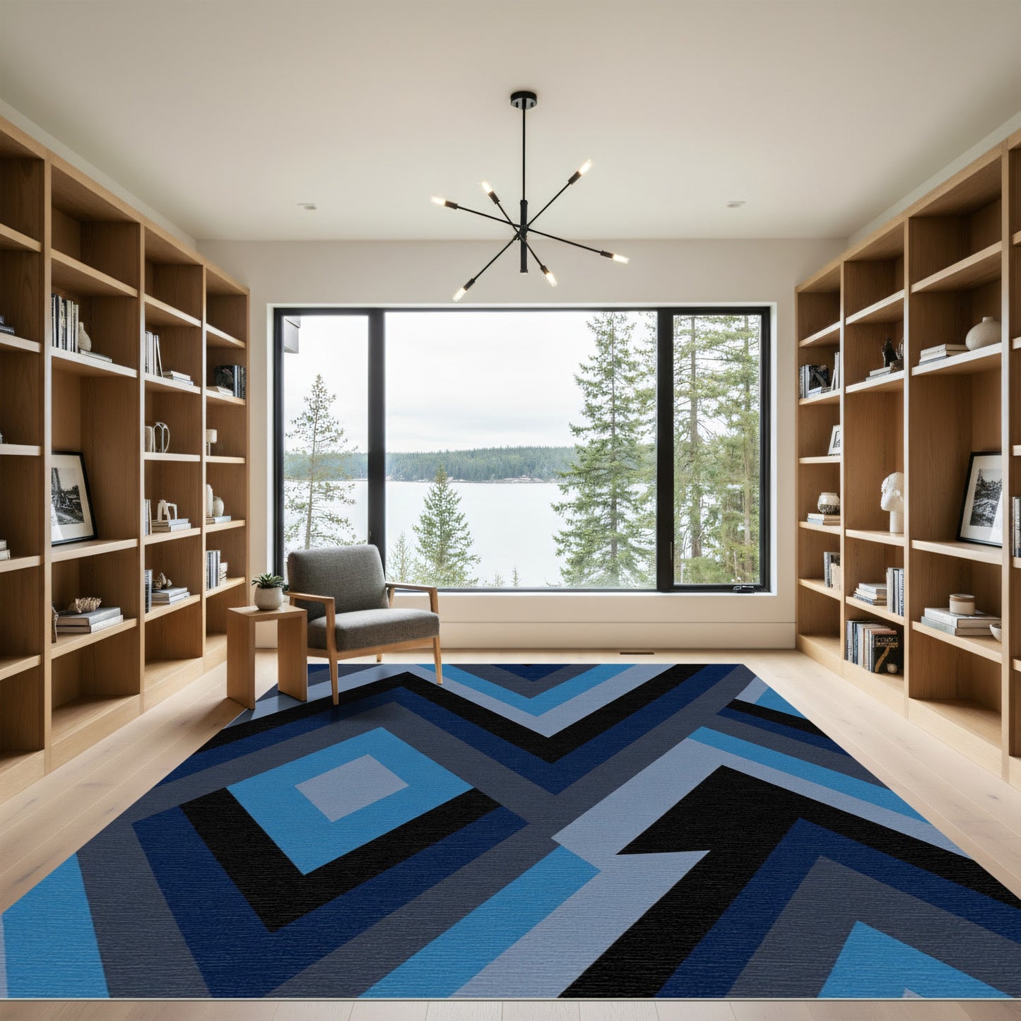 Geometric Blues and Grays Chevron Rug