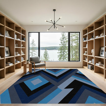Geometric Blues and Grays Chevron Rug