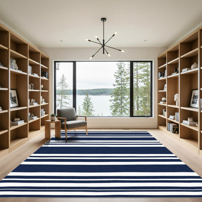 Classic Navy White Striped Rug