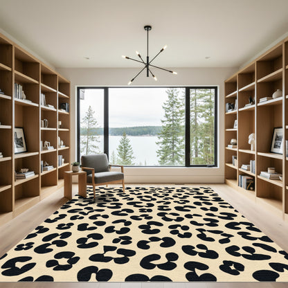 Cream Black Leopard Spots Rug