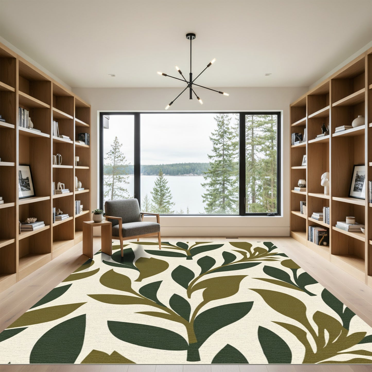 Abstract Green Leafy Branch Sprig Rug