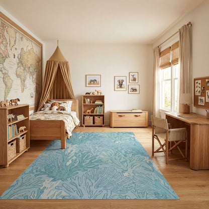 Aqua Coral Branching Organic Rug