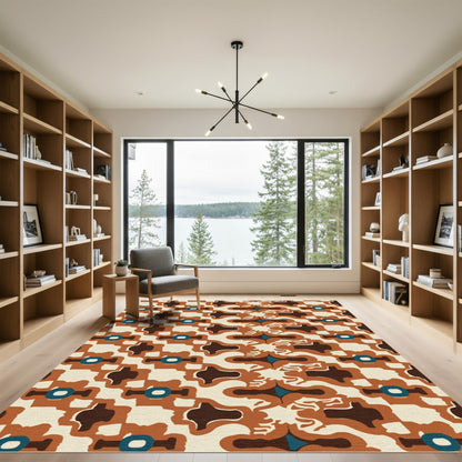 Retro Terracotta Abstract Medallion Rug