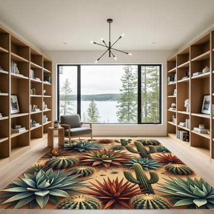 Desert Succulent Garden Cactus Collage Rug