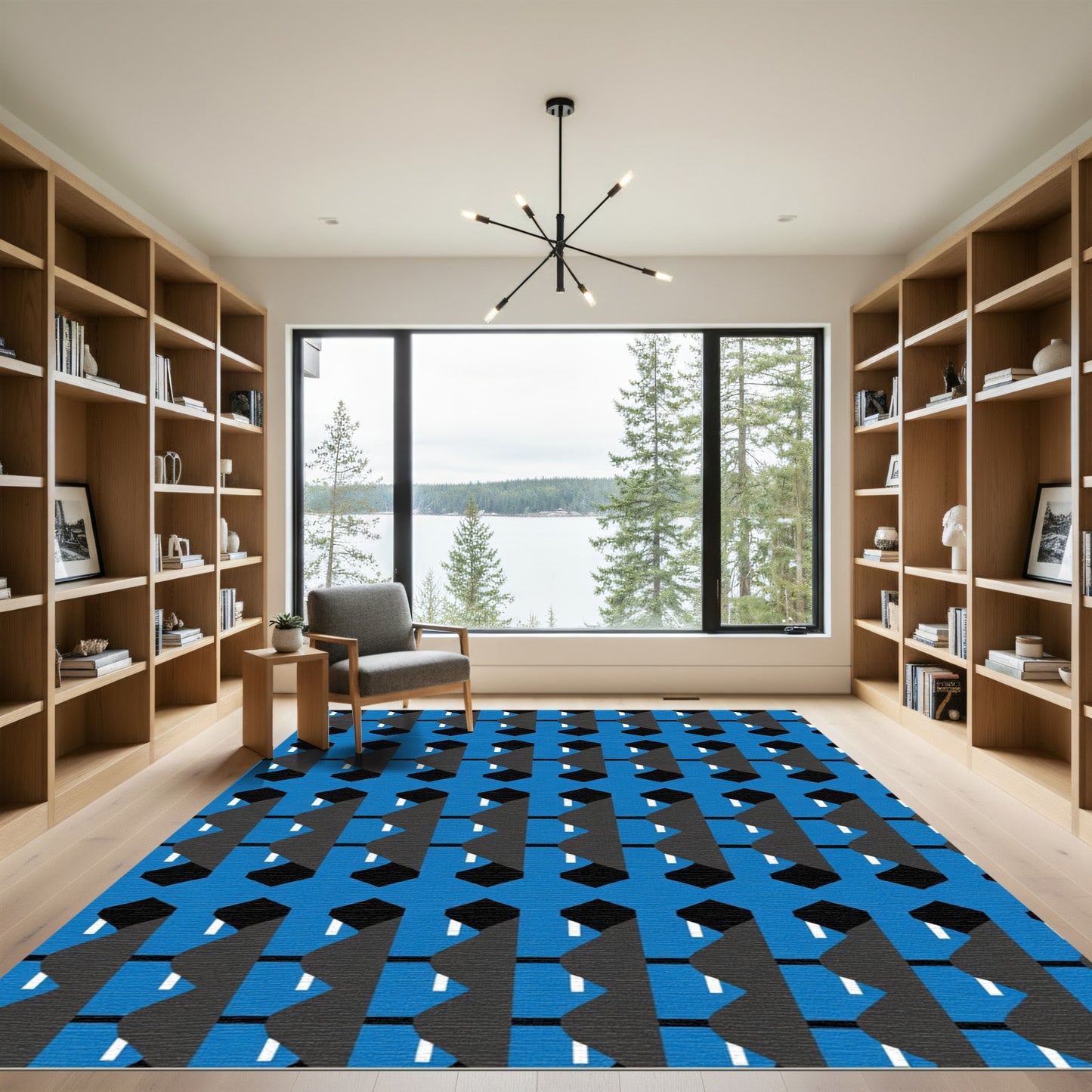 Blue Geometric Abstract Tiling Rug