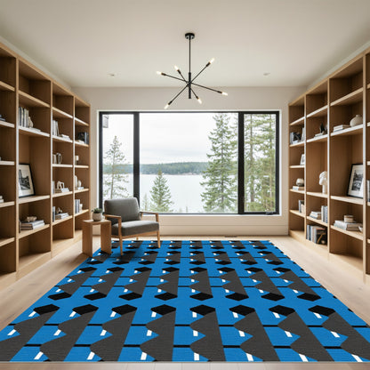 Blue Geometric Abstract Tiling Rug