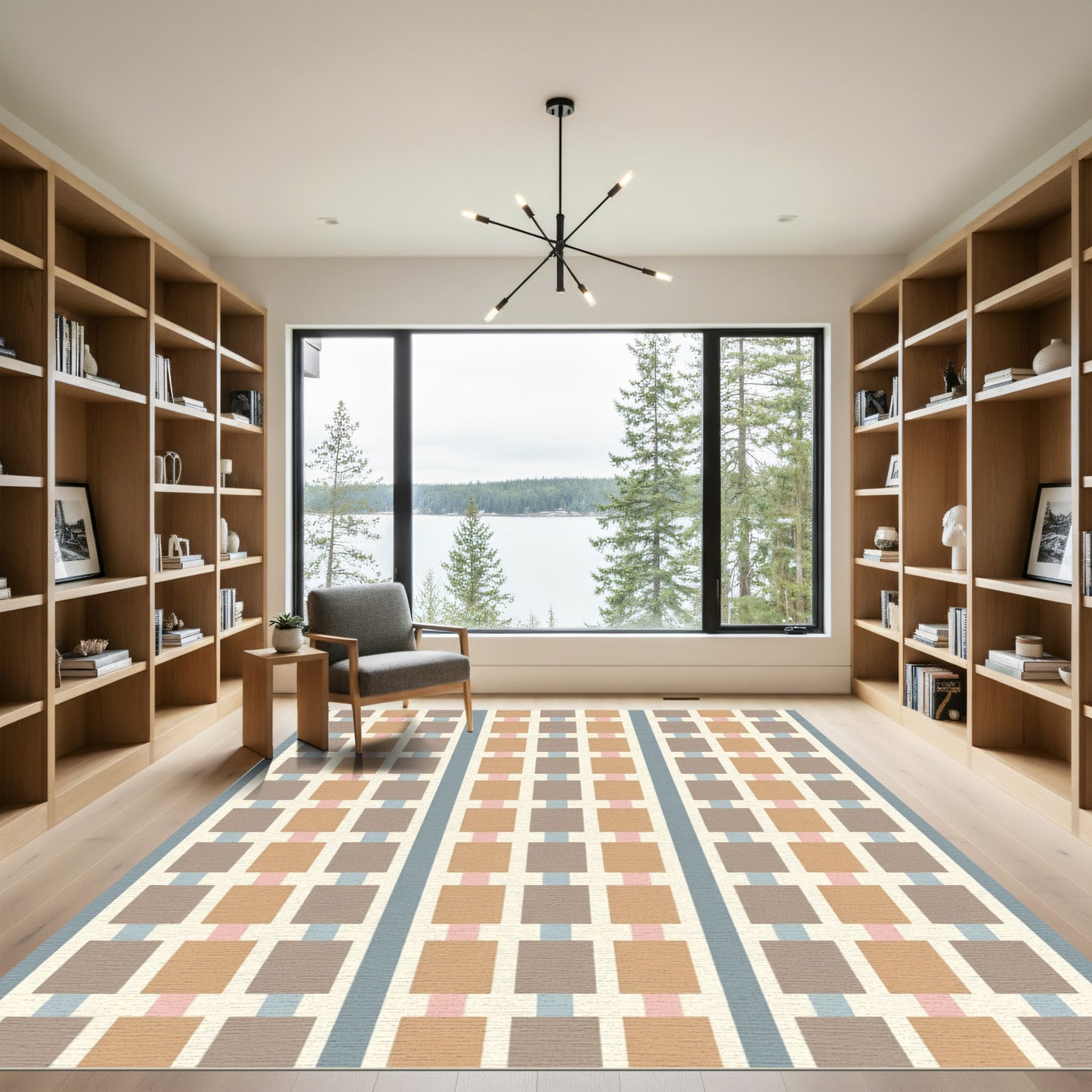 Neutral Geometric Brick Row Rug