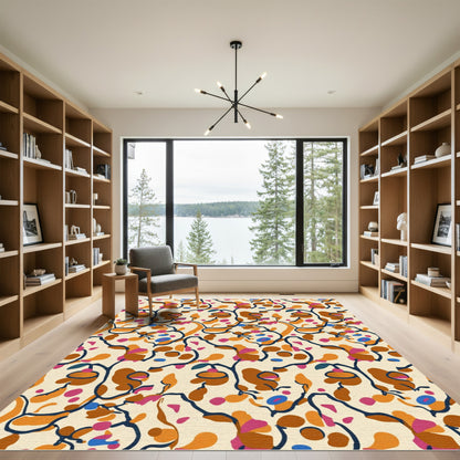 Abstract Earthy Tone Botanical Swirl Rug