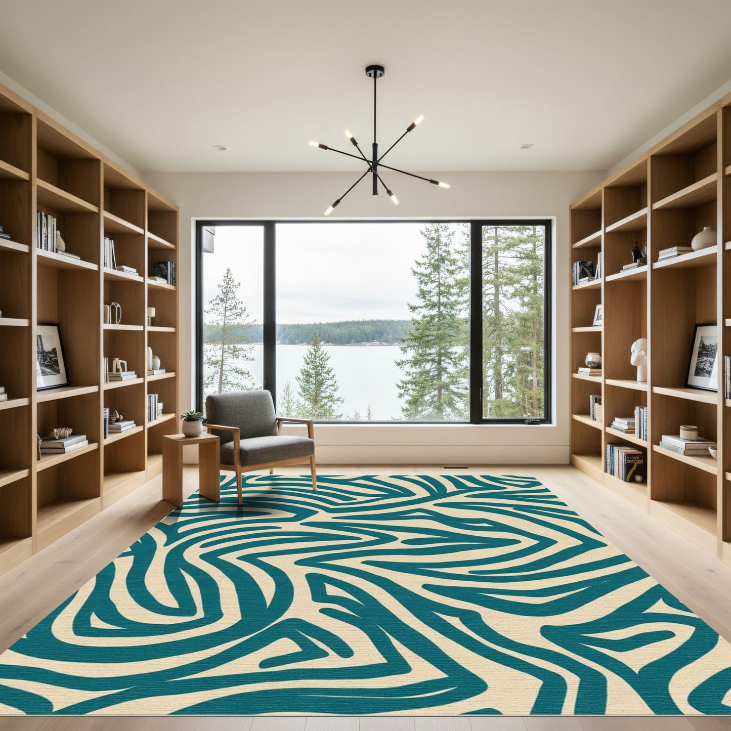 Teal Abstract Organic Zebra Stripe Rug