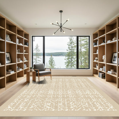 Geometric Lines Dots Tan Rug