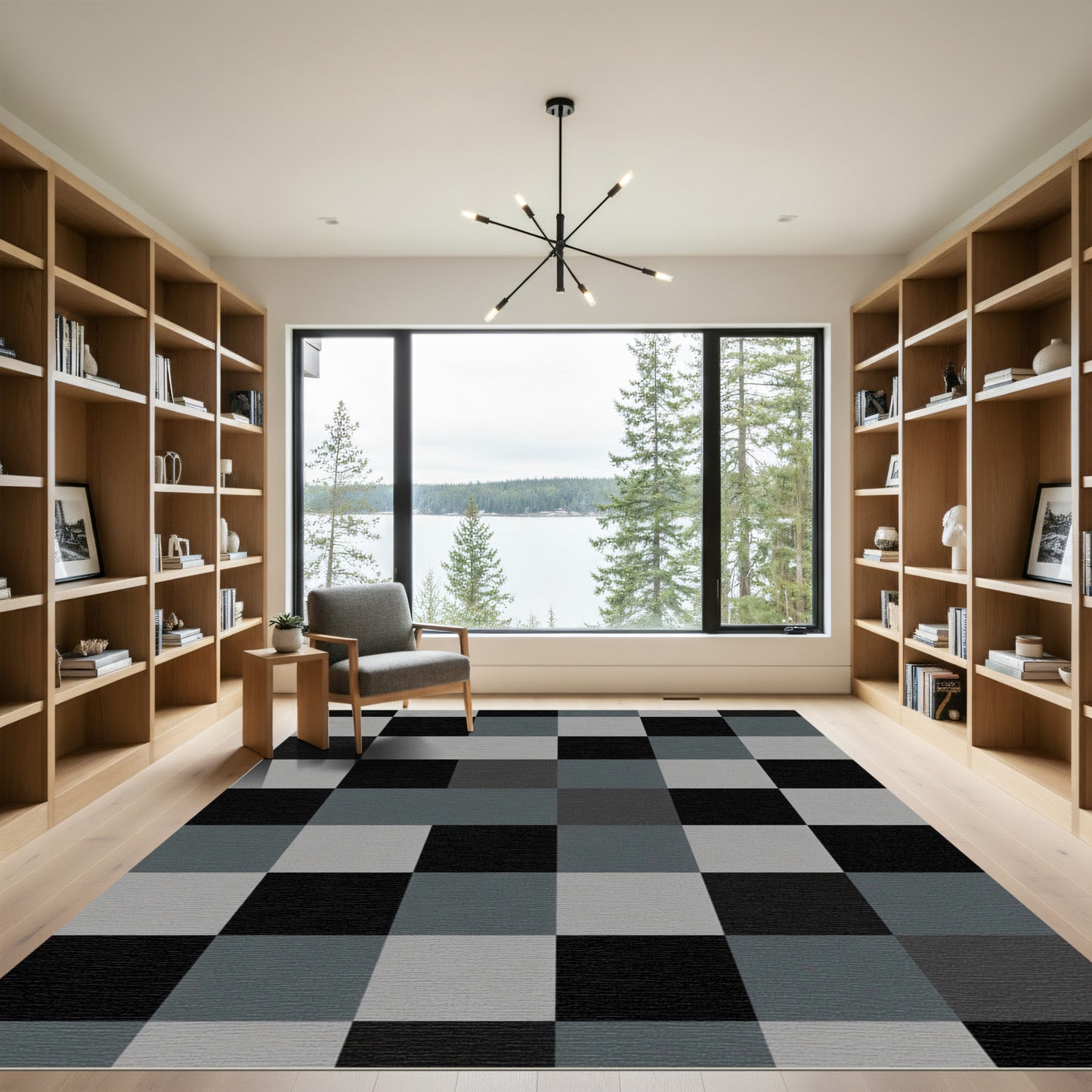 Monochrome Squares Contemporary Tiling Rug