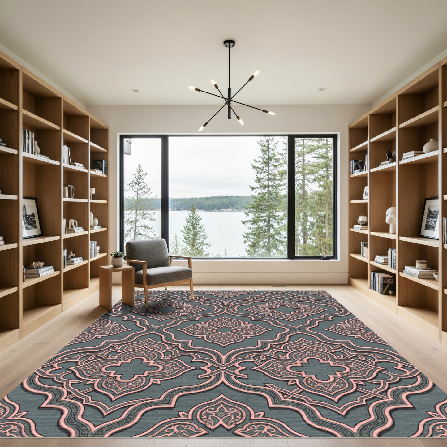 Dusty Pink Arabesque Slate Lattice Rug