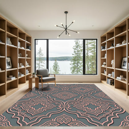 Dusty Pink Arabesque Slate Lattice Rug