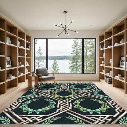 Geometric Sage Floral Wreath Interlock Rug