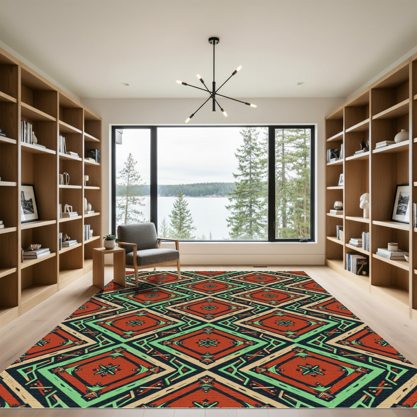 Earthy Geometric Diamond Terracotta Green Rug
