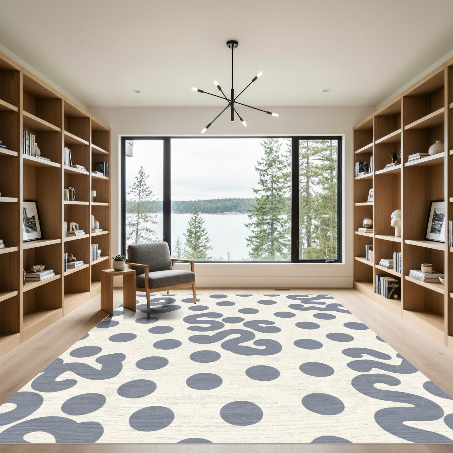 Creamy Gray Blob Dot Pattern Rug
