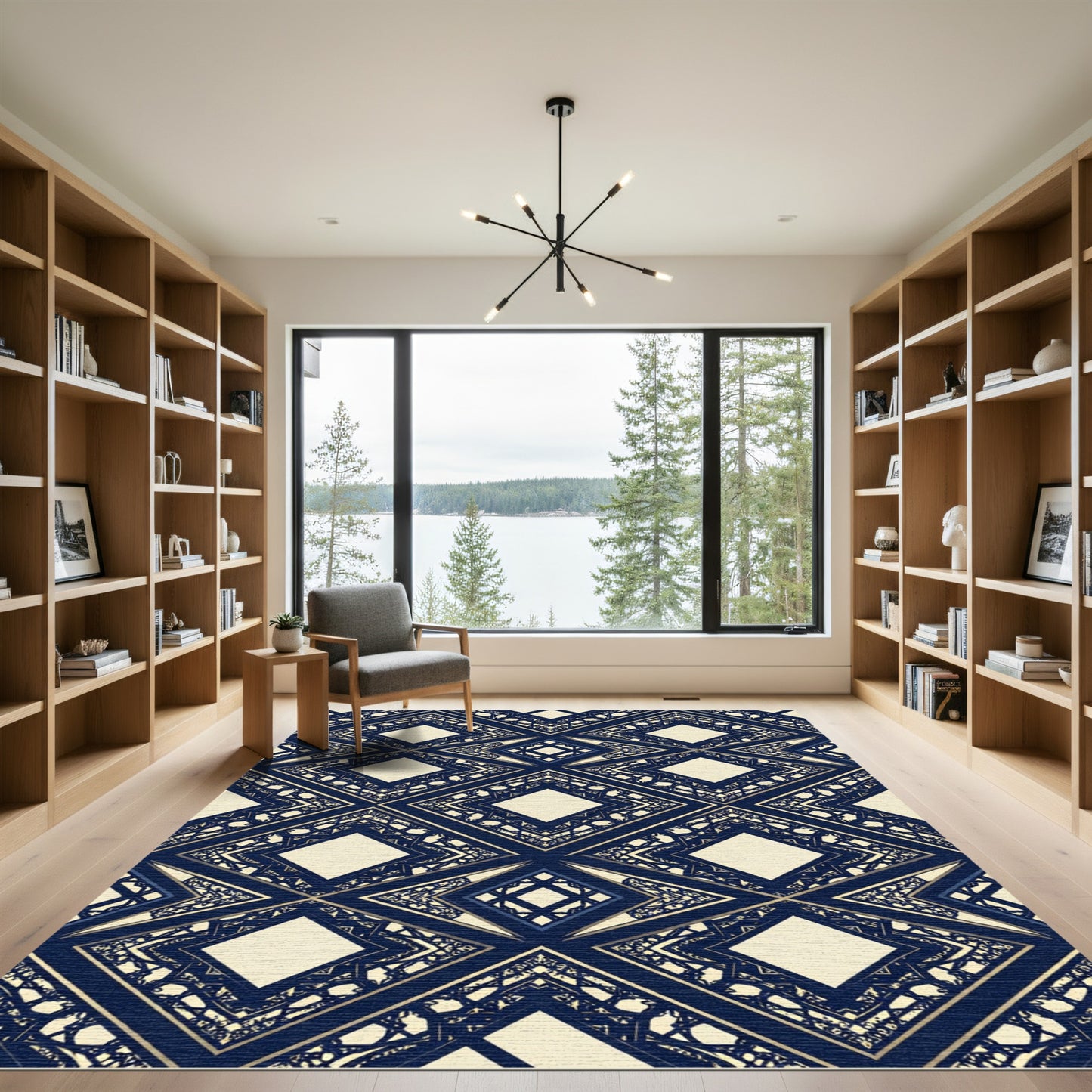 Midnight Navy Geometric Diamond Lattice Rug