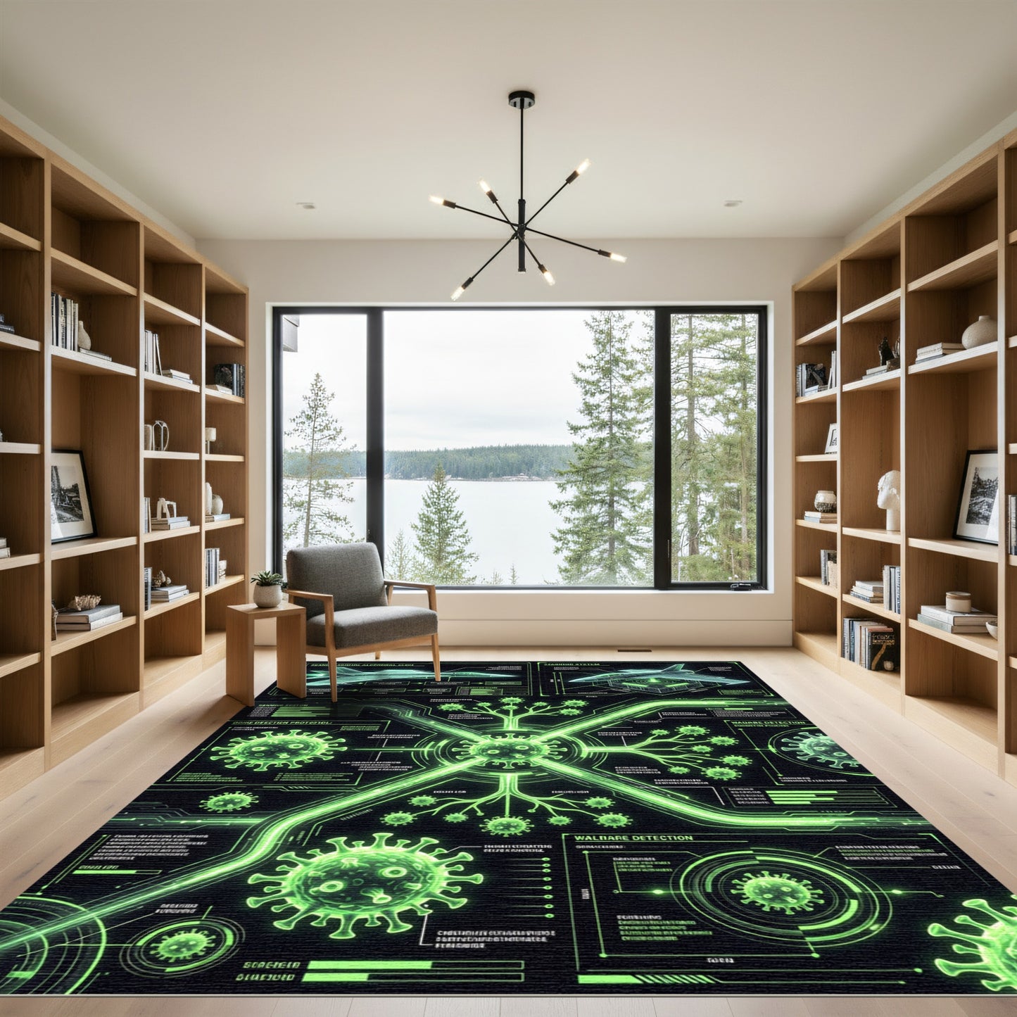 Cybernetic Green Virus Radar Interface Rug