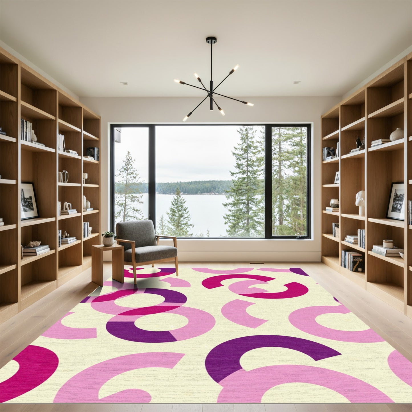 Geometric Pink Circles Over Cream Rug