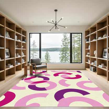 Geometric Pink Circles Over Cream Rug