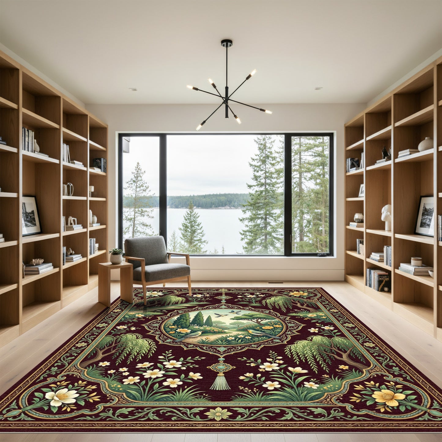 Crimson Garden Birds Medallion Rug