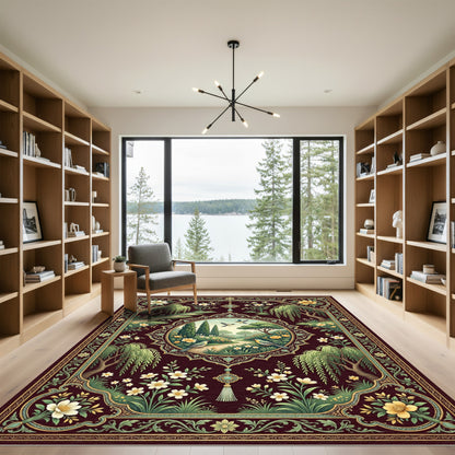 Crimson Garden Birds Medallion Rug