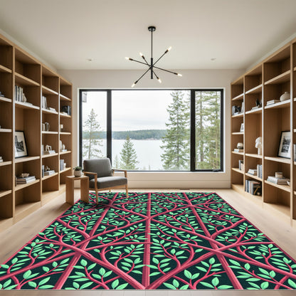 Crimson Trellis with Lush Green Foliage Rug