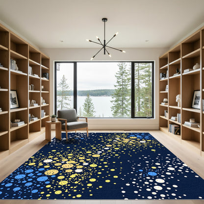 Celestial Navy Gold Abstract Bubble Art Rug