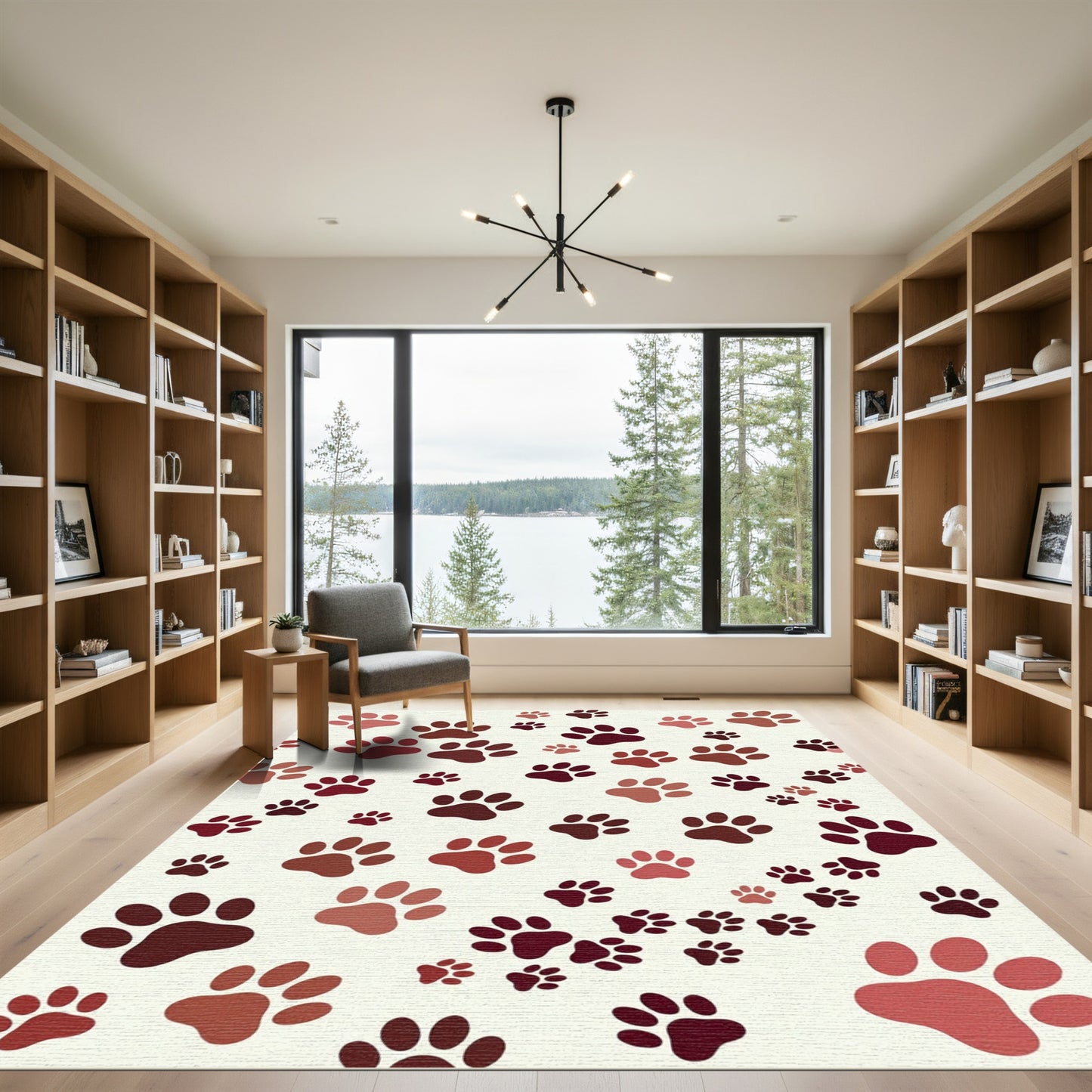 Crimson Paw Print Scatter Rug