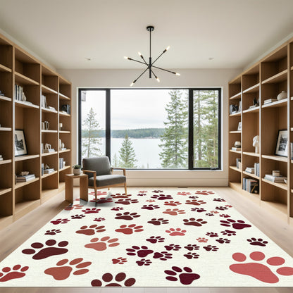 Crimson Paw Print Scatter Rug