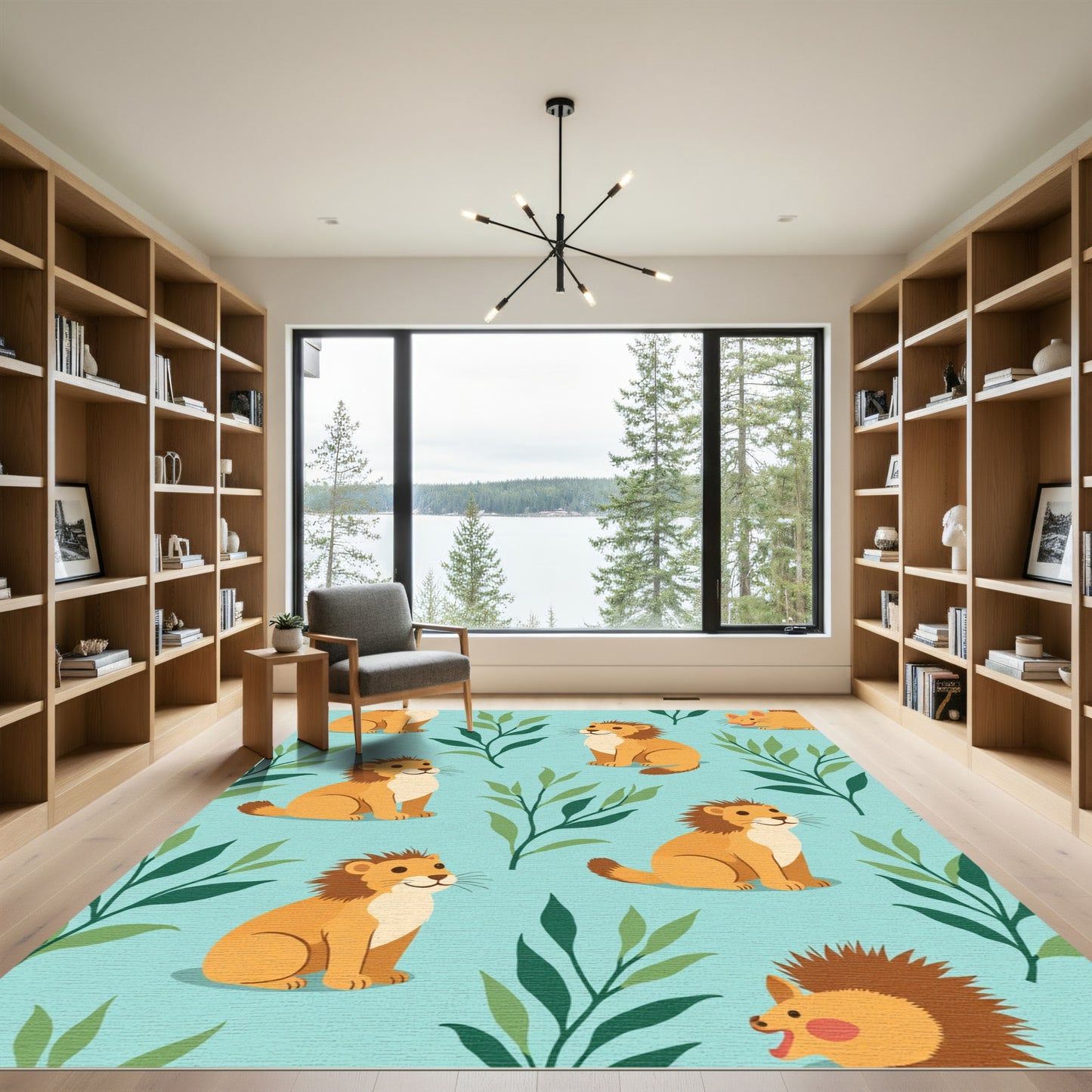 Playful Lion Foliage Seamless Repeating Pattern Rug