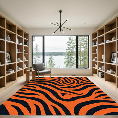 Bold Orange Tiger Stripe Texture Rug