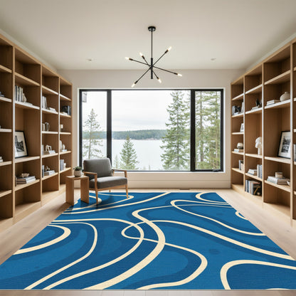 Abstract Fluid Serpentine Blue Cream Rug