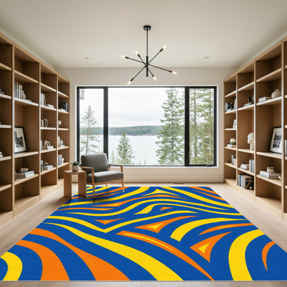 Vibrant Blue Yellow Orange Wavy Lines Rug