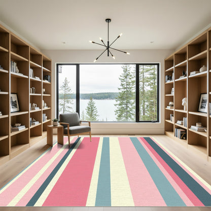 Pink Blue Cream Striped Band Rug