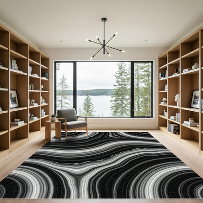Chic Black White Agate Swirl Rug
