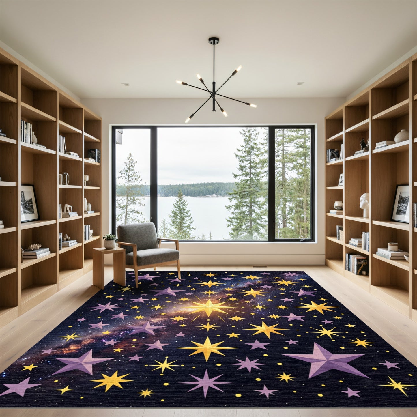 Celestial Golden Stars and Galaxy Sky Rug