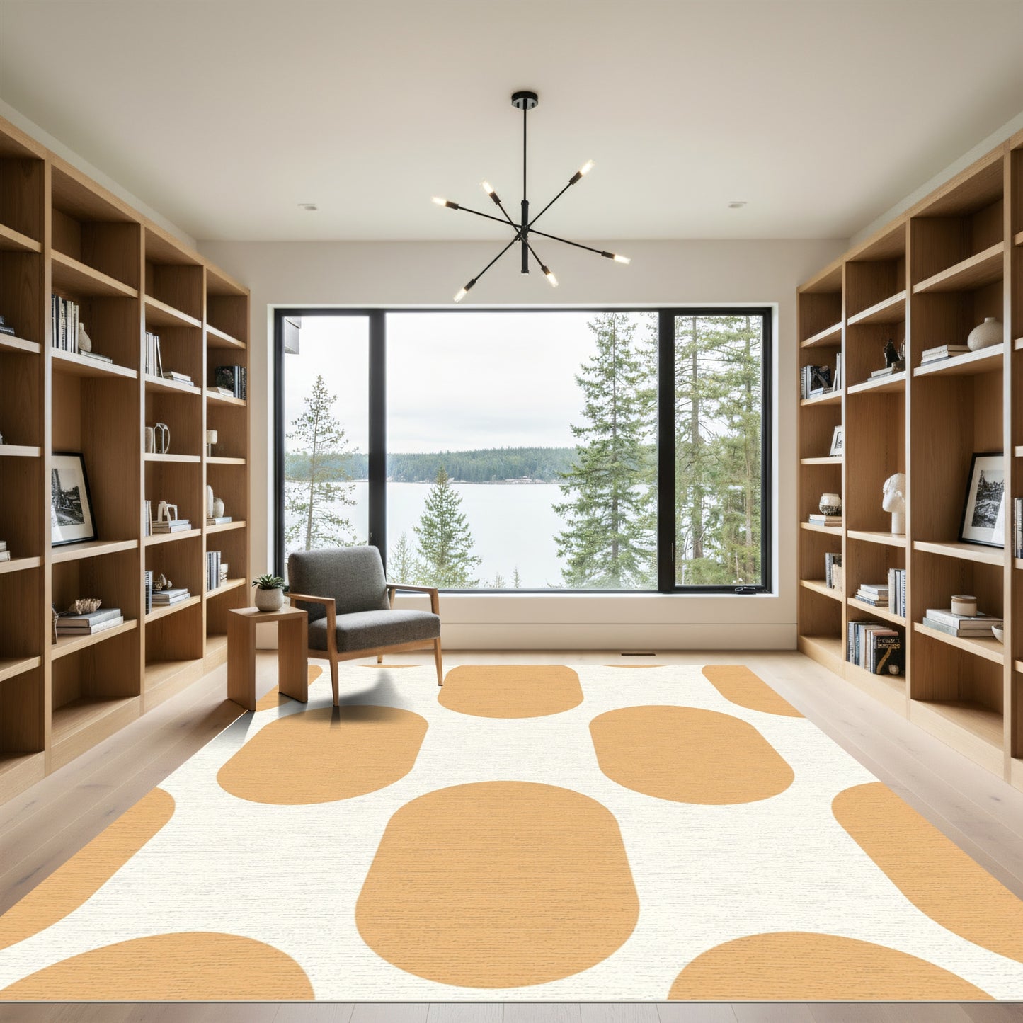 Caramel White Oval Overlay Rug