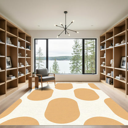 Caramel White Oval Overlay Rug