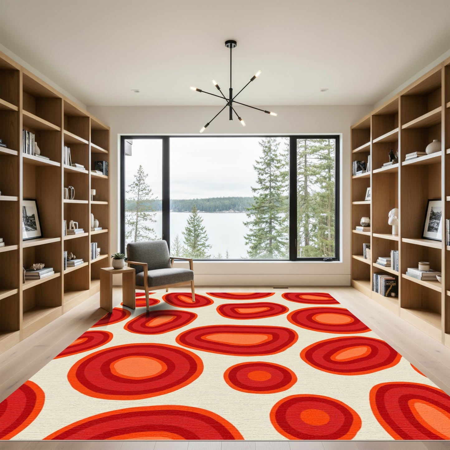 Retro Crimson Orange Blob Composition Rug