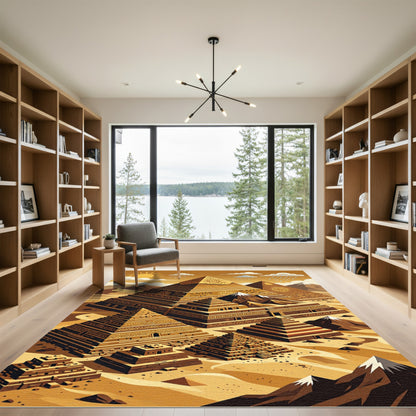 Golden Ancient Pyramid Sun Horizon Earthy Rug