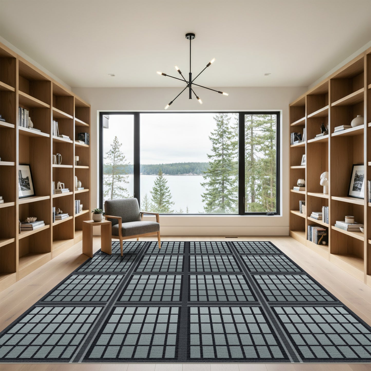 Gray Tiled Grid Window Rug