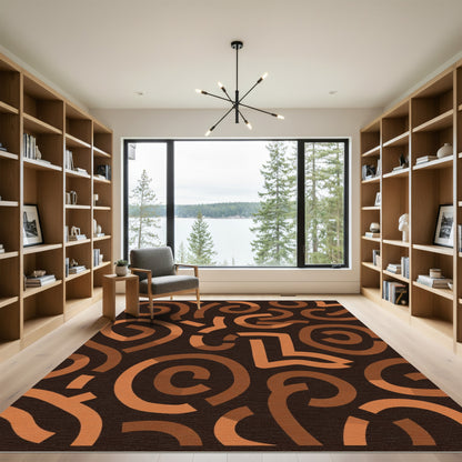 Brown Terracotta Swirls Abstract Rug