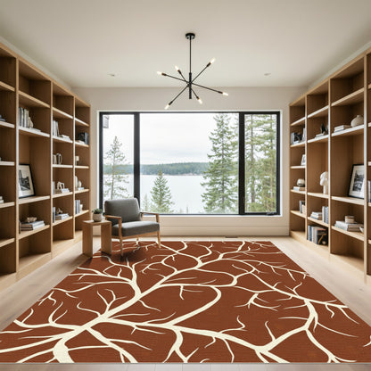 Brown Background White Branch Art Rug