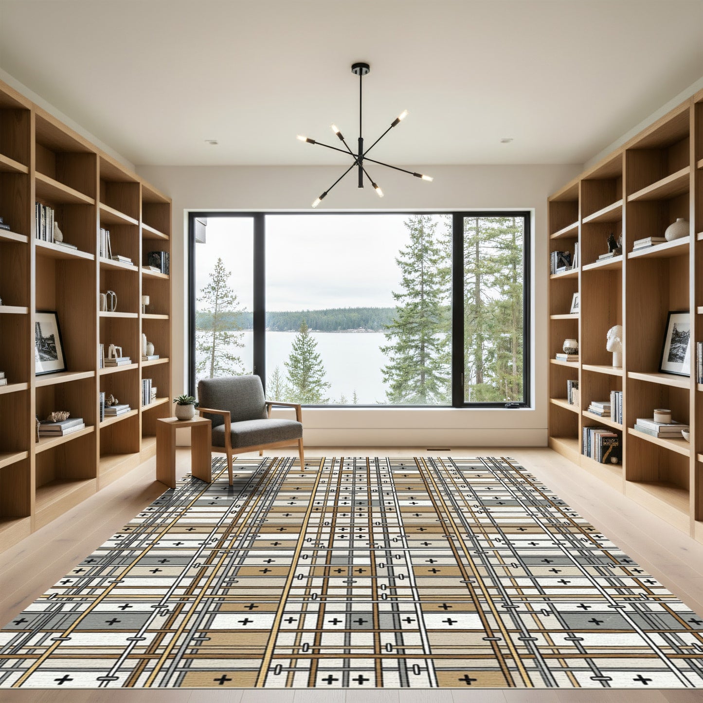 Neutral Earth Tone Plaid Grid Rug