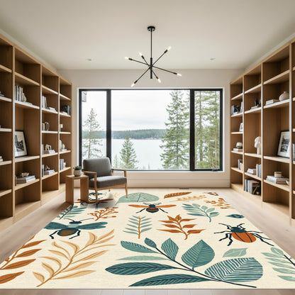Whimsical Insect and Botanical Meadow Rug