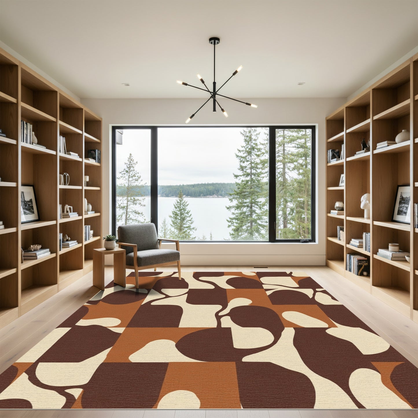 Earthy Organic Mid-Century Modern Squares Rug