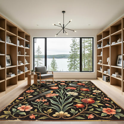 Orangey Pink Floral Bird Pomegranate Rug