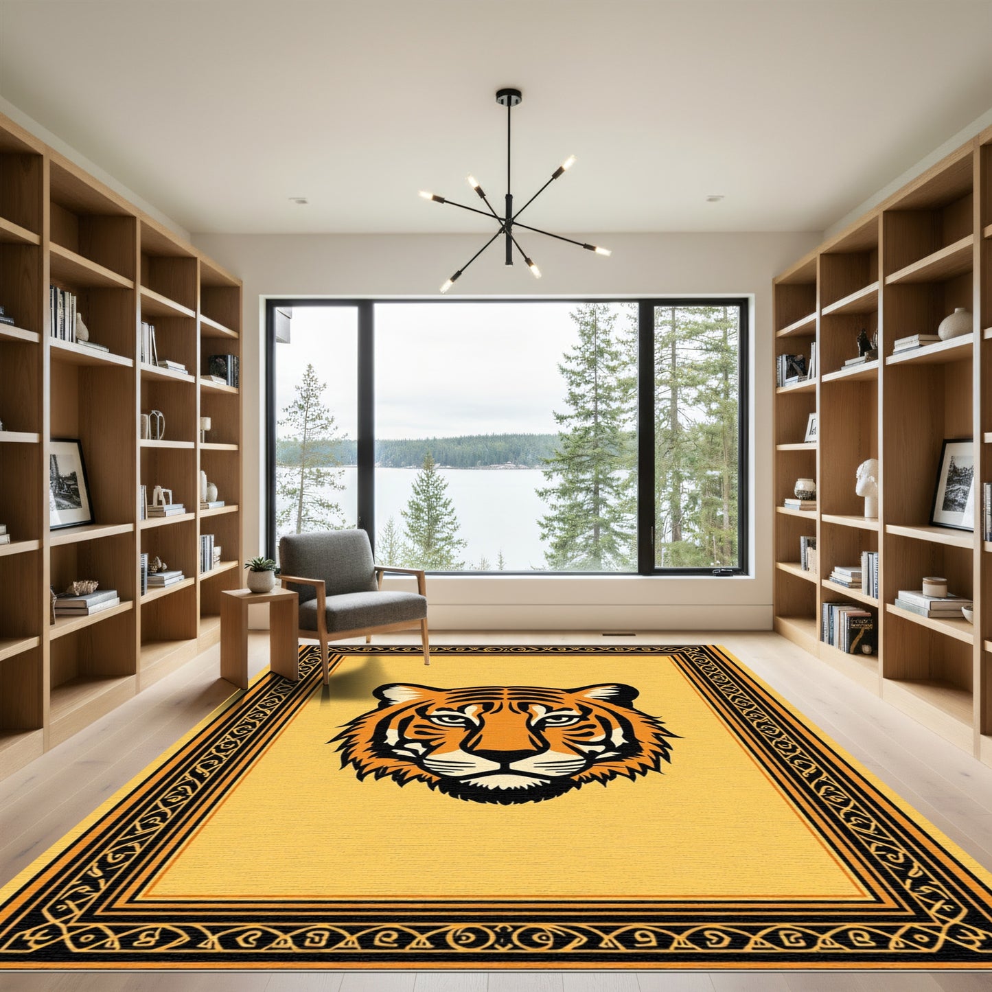 Orange Tiger With Black Tribal Border Rug